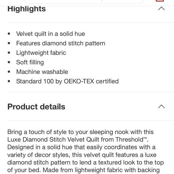 Threshold King Luxe Diamond Stitch Velvet Quilt. Camel - Picture 4 of 9